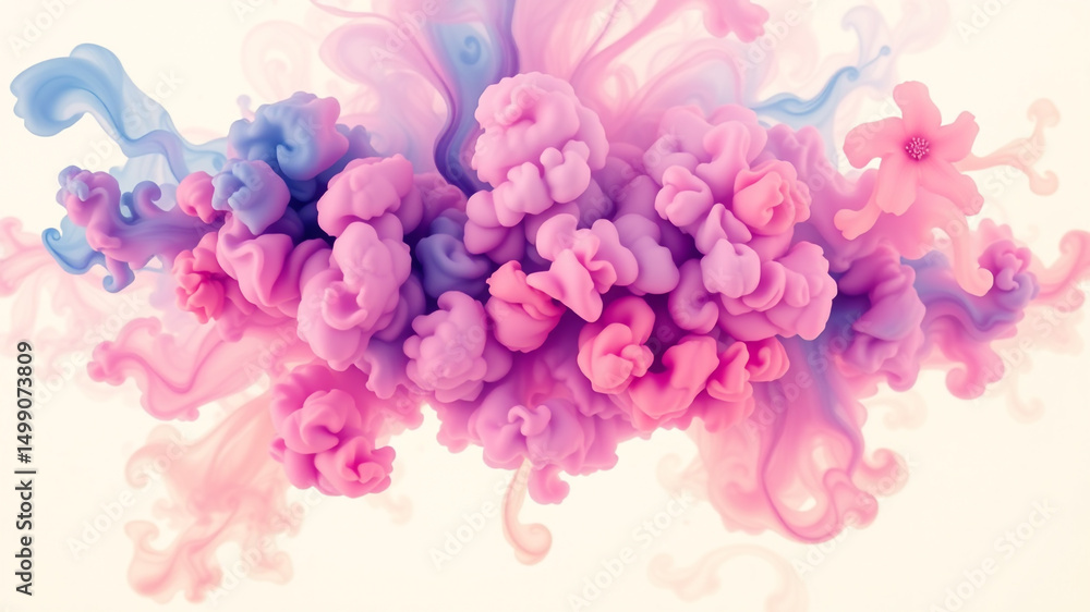Fototapeta premium Abstract pink purple and blue ink swirls in water