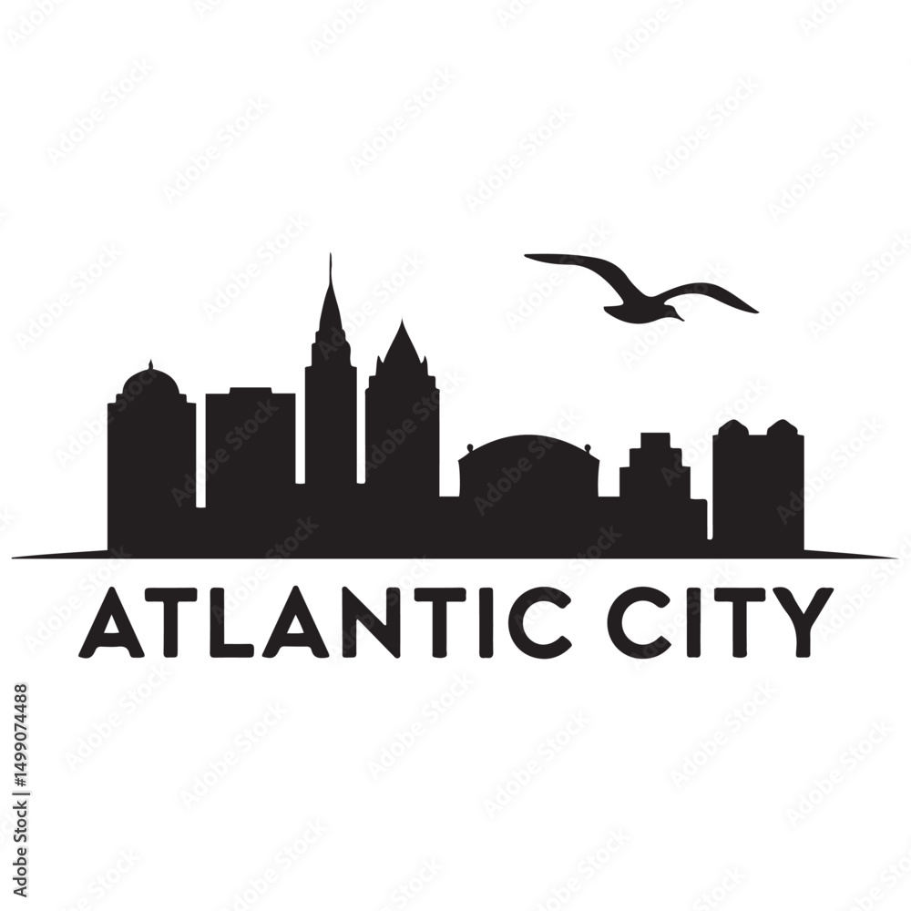 Obraz premium Atlantic city skyline silhouette. Black Arlington city design Vector black silhouette. with white background