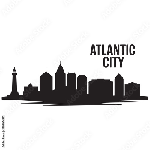 Atlantic city skyline silhouette. Black Arlington city design Vector black silhouette. with white background