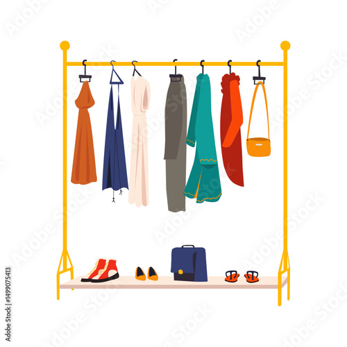 Vector Illustration of a clothes hanger with clothes isolated on a white background