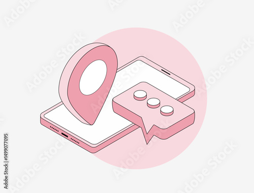 Micro-moments in mobile UX featuring localized customer experience. Mobile user experience, customer journey, micro moments marketing, mobile UX optimization. Isometric vector illustration