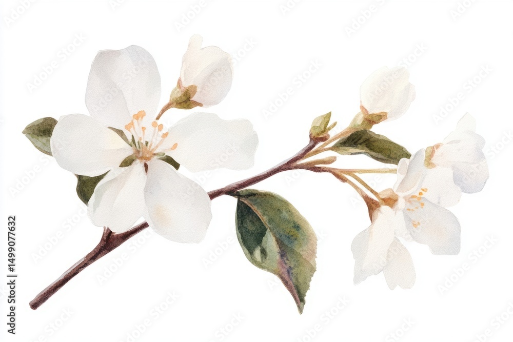 Obraz premium Watercolor white flower branch blossoms illustration botanical.