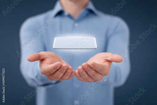 A digital wallet hovers above a person s cupped hands symbolizing secure financial transactions and innovation in the cashless economy