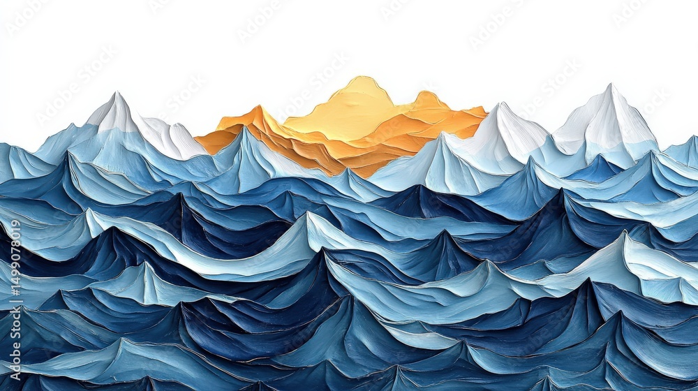 Obraz premium Vibrant Abstract Ocean Waves with Mountains and Sunlight in Soft Color Palette