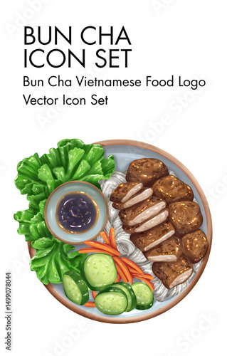 Bun cha vietnamese Food logo vector Icon set