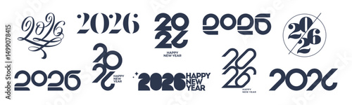 Set of 2026 new year logo. Number of year text design. Design elements for greeting card, invitation, calendar, etc.