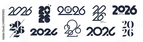Set of 2026 new year logo. Number of year text design. Design elements for greeting card, invitation, calendar, etc.