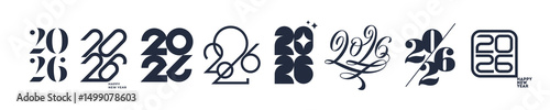 Set of 2026 new year logo. Number of year text design. Design elements for greeting card, invitation, calendar, etc.