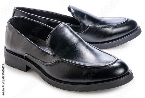 Black Men's leather court shoes isolated on white background, Men's leather shoes, Piccadilly on white Background With clipping path. 