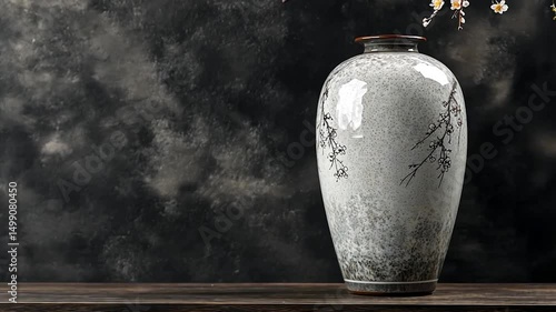 Elegant ceramic vase on a dark wooden surface