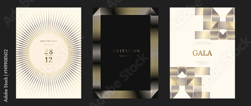 Luxury wedding invitation card background vector. Golden elegant gold wavy lines on brown and white background. Premium design illustration for wedding, vip cover template, banner, poster.