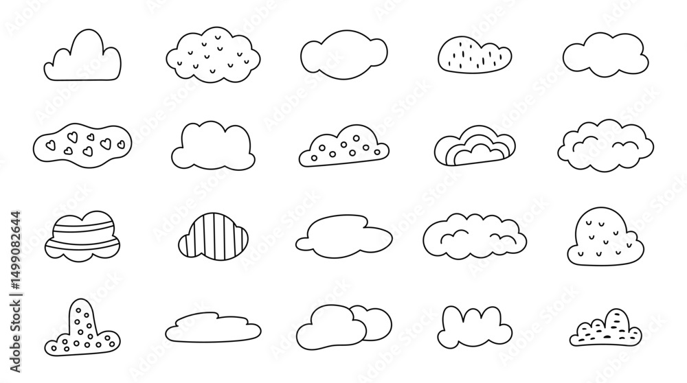 Cloud set outline line art soft floating shapes with rounded and puffy forms perfect for yours illustration and creative designs projects Cloud set outline line art soft floating shapes with rounded and puffy forms perfect for yours illustration and creative designs projects