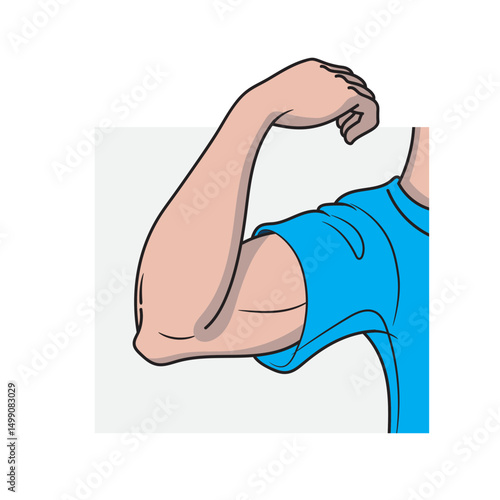 Man elbow bent arm cartoon illustration on grey background