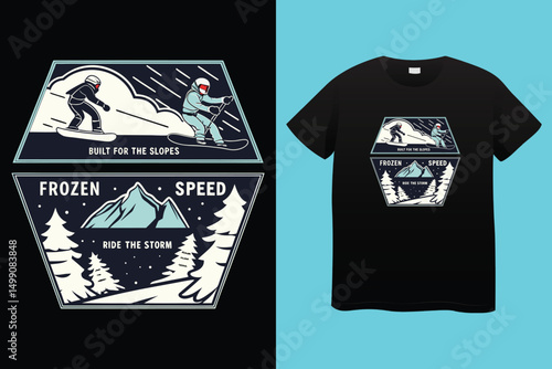 Snowboarding Illustration in Mountain Winter Landscape – Extreme Sports Vector Art.