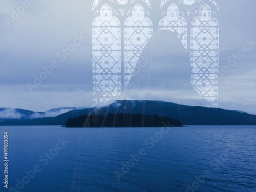 island along the sea and mysterious ghostly shadows