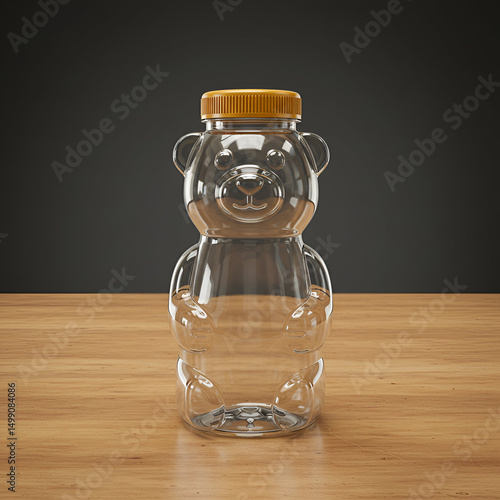 Transparent Honey Bear Bottle Mockup on Wood