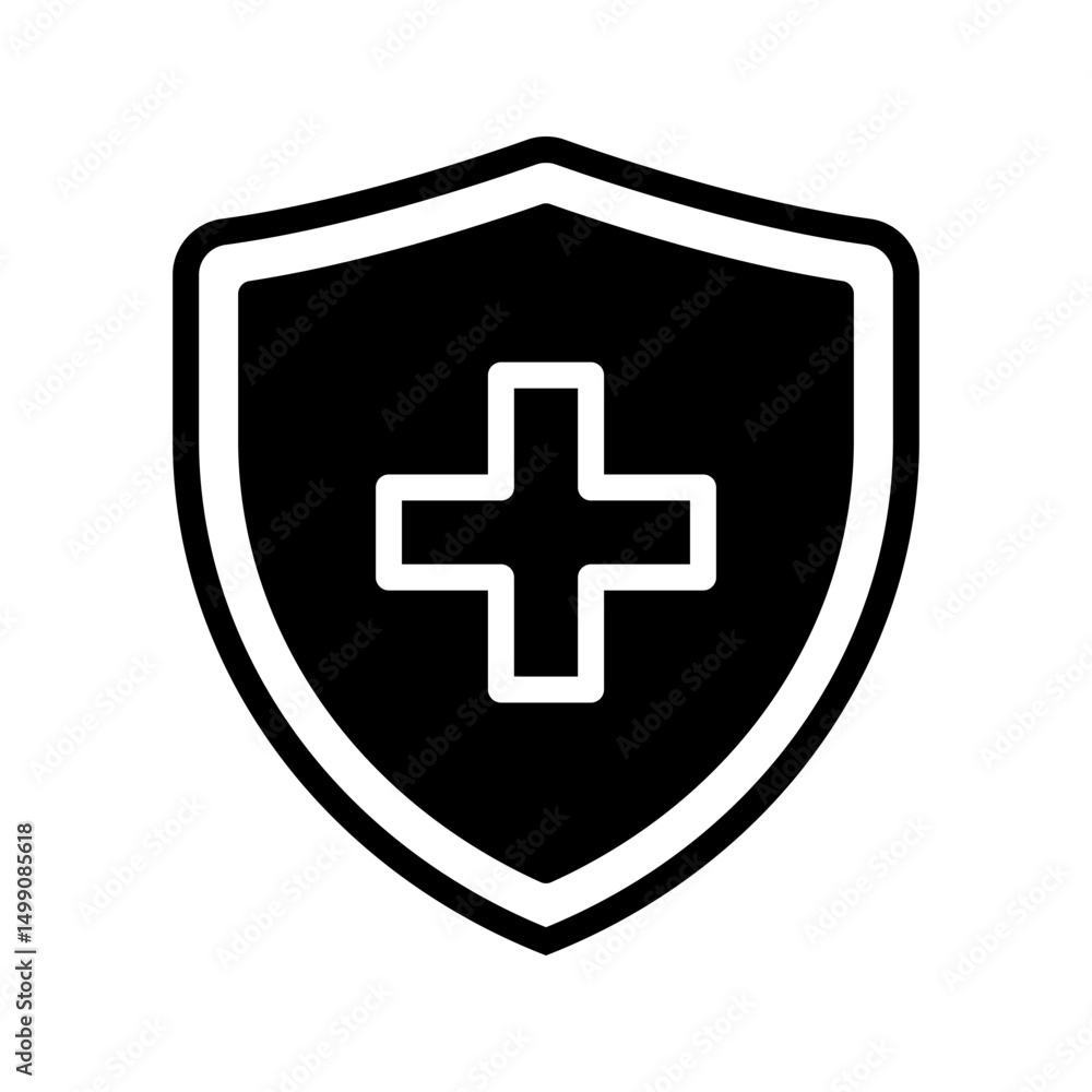 Fototapeta premium Health insurance icon, Insurance health, medical health protection shield with cross set icons, healthcare medicine protected guard shield concept.