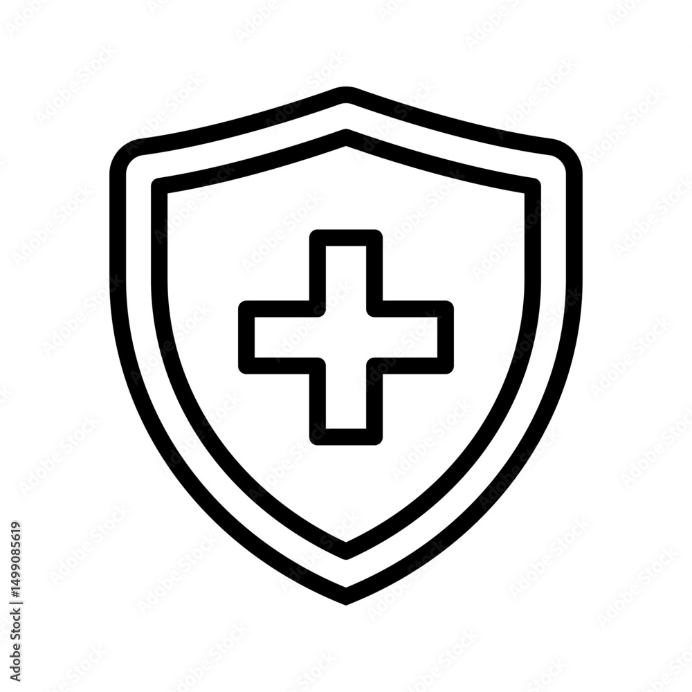 Fototapeta premium Health insurance icon, Insurance health, medical health protection shield with cross set icons, healthcare medicine protected guard shield concept.