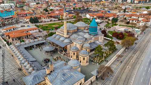 Vászonkép Konya Mevlana city view with drone