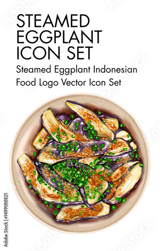 Steamed eggplant indonesian Food logo vector Icon set