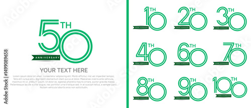 logo anniversary set. green color with ribbon on white background for special event