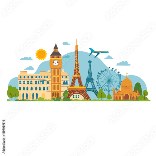 sights in European cities vector graphic design
