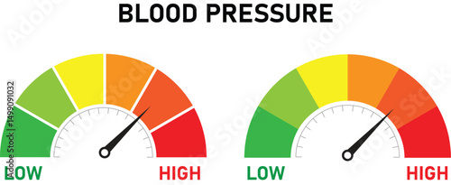 Blood Pressure Measurement Gauge Displaying Low and High Readings for Health Monitoring.