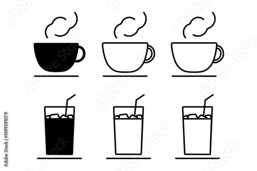 ホットコーヒーとアイスコーヒーのアイコンセット