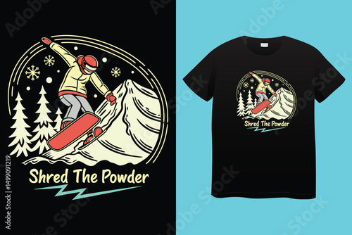 Fast Action Snowboard Rider – Snow Adventure Cartoon Vector, Mountain Snowboarding Scene – Winter Athlete Illustration for Print, Snowboarding Hero on Slopes – Outdoor Sports Vector T-shirt Design.