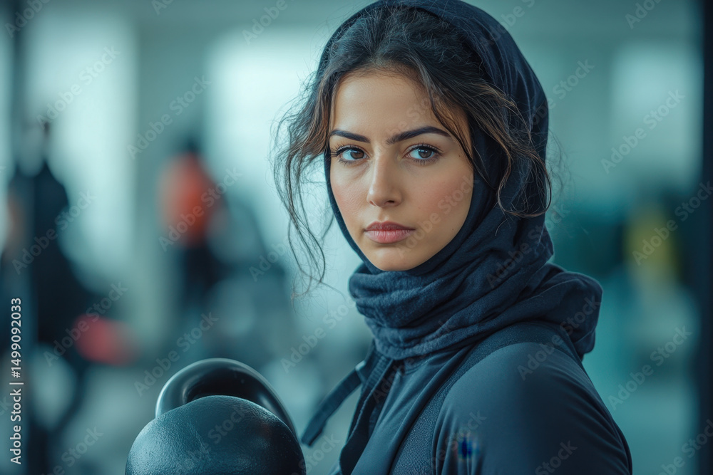 Obraz premium Woman in a black hoodie and scarf.