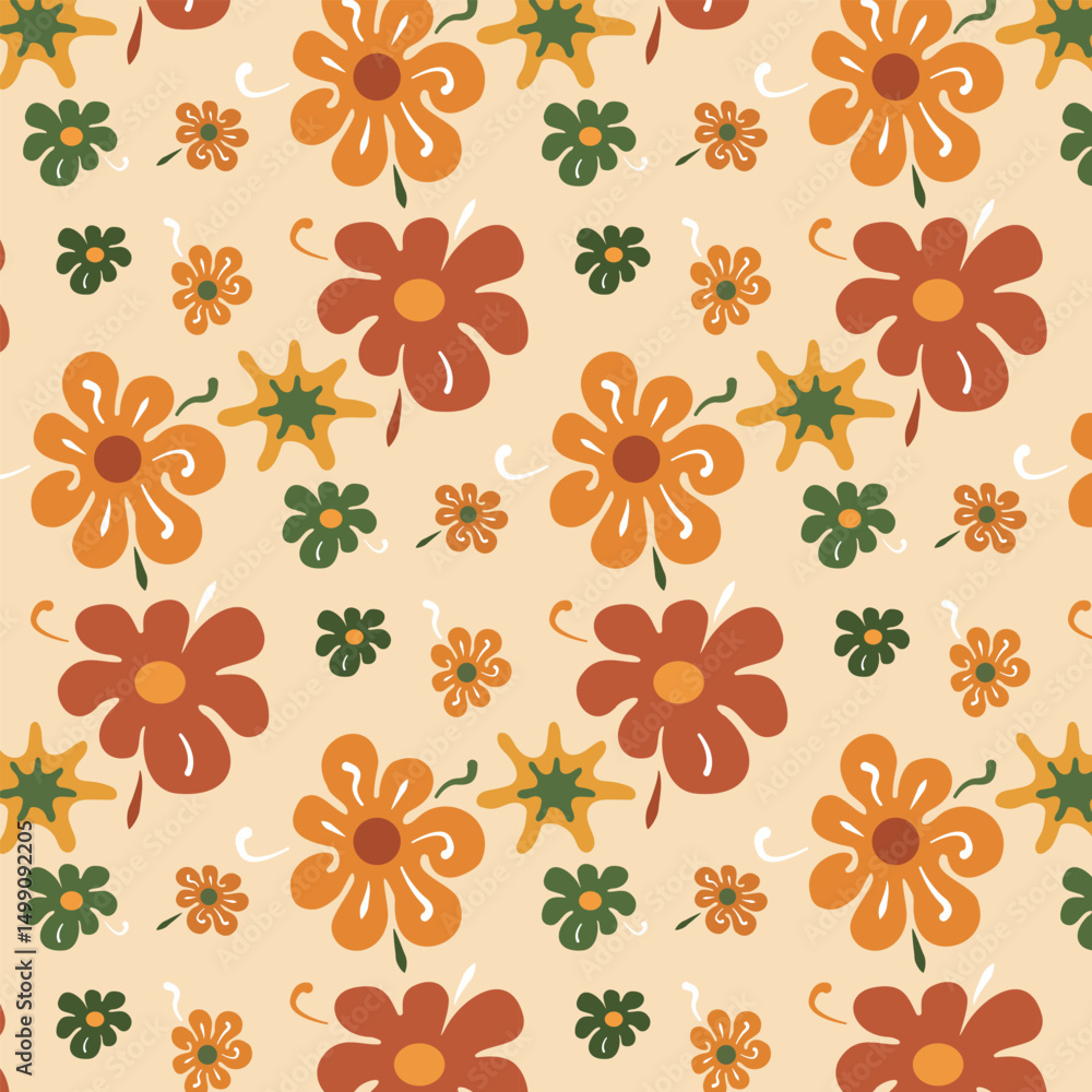 custom made wallpaper toronto digitalHippie pattern in 70s style. Retro flower vector seamless pattern.
