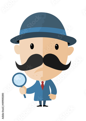 Cartoon Detective with Magnifying Glass – Flat Vector Character Illustration