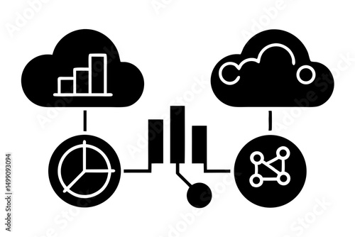 cloud analytics vector silhouette illustration isolated on white background