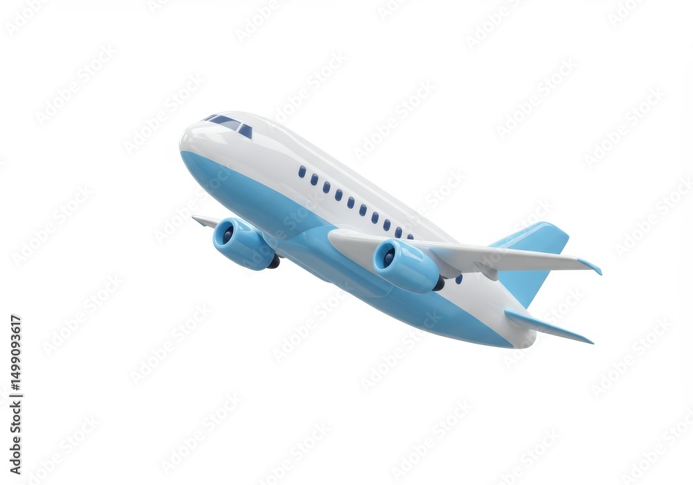 Fototapeta premium 3D Illustration of Blue and white airplane isolated on white background