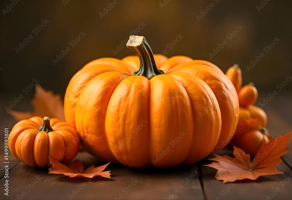 Whole Orange Pumpkin with Green Stem on Dark Background Whole Orange Pumpkin with Green Stem on Dark Background