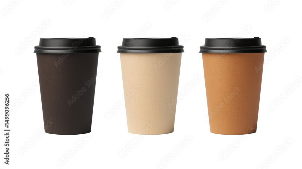 Collection of Eco-Friendly Craft Paper Cups in Various Sizes Isolated on White Background Collection of Eco-Friendly Craft Paper Cups in Various Sizes Isolated on White Background