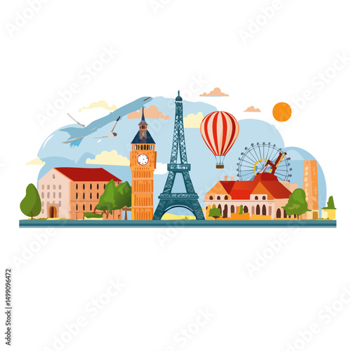sights in European cities vector graphic design