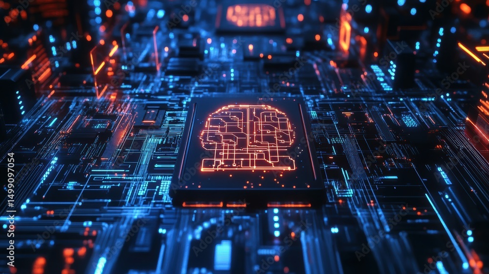 Obraz premium Machine learning cyber AI evolving complex artificial intelligence.