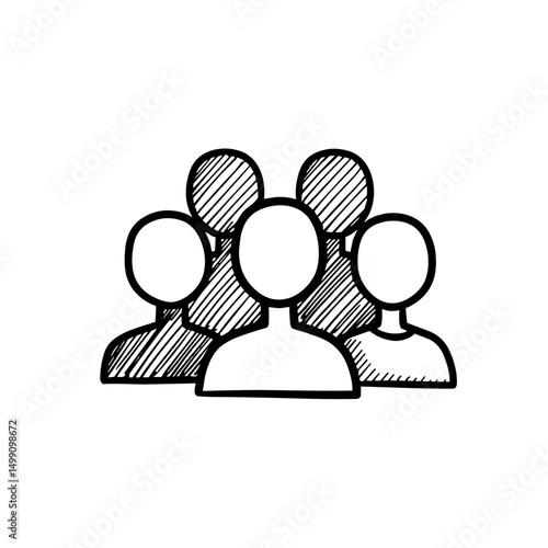 Group of sketched people silhouettes on a white background for community and teamwork concepts