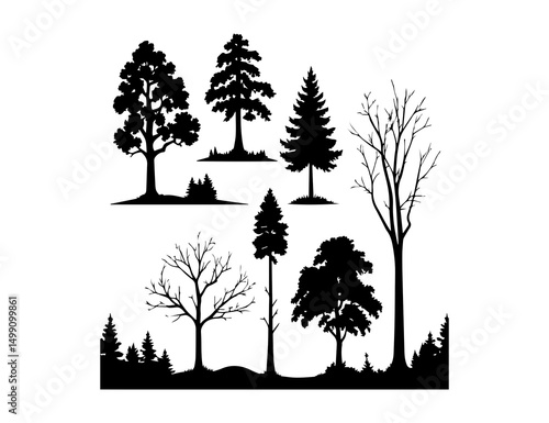 Broadleaf tree silhouette with thick branches
Description: Vector silhouette of leafy tree ideal for garden, park, or organic branding.