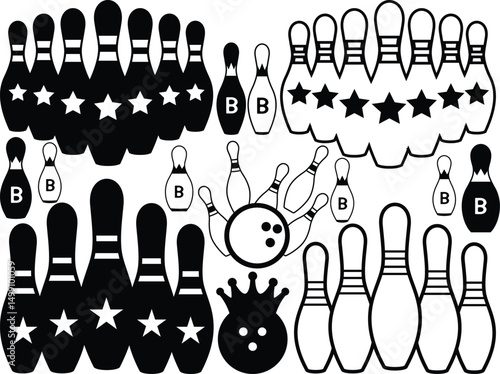 Bowling alley vector bundle, Clipart, Silhouette, Vector, icons, illustration, design