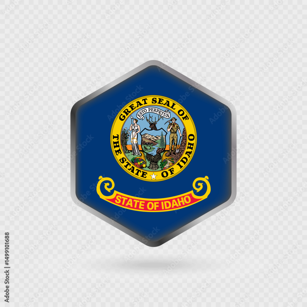 Naklejka premium Idaho State Flag Icon in Hexagon Shape.