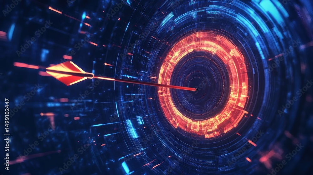 Obraz premium Arrow hitting target in digital tunnel