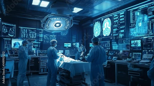 Surgeons performing a procedure in a high tech medical centre. Ai healthcare concept  