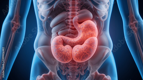 Hiatal Hernia causes upper stomach bulge, shown in medical illustration.