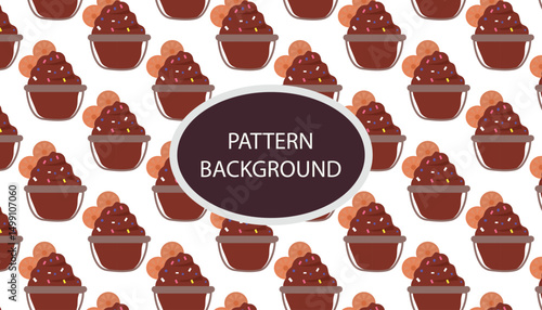 shaved ice pattern background. Shaved Ice with Topping .vector pattern with ice cream and Korean traditional ice flakes dessert called bingsu. Menu, poster, banner, flyer template for a cafe.