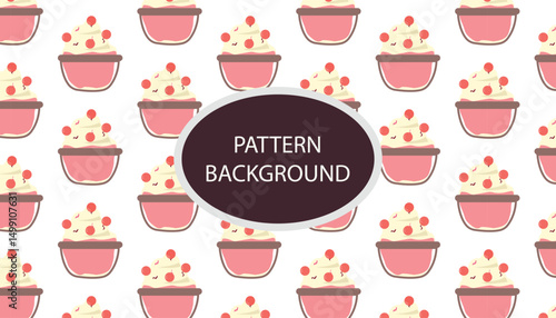 shaved ice pattern background. Shaved Ice with Topping .vector pattern with ice cream and Korean traditional ice flakes dessert called bingsu. Menu, poster, banner, flyer template for a cafe.