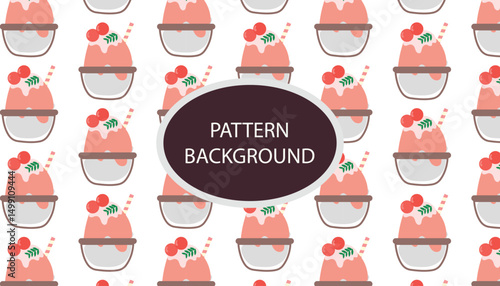 shaved ice pattern background. Shaved Ice with Topping .vector pattern with ice cream and Korean traditional ice flakes dessert called bingsu. Menu, poster, banner, flyer template for a cafe.