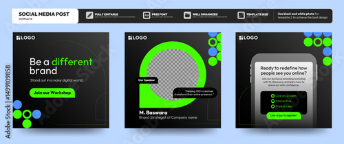 Business Webinar Social Media post template. Modern banner with abstract background and geometric design elements. Vector design with place for the photo. Suitable for social media