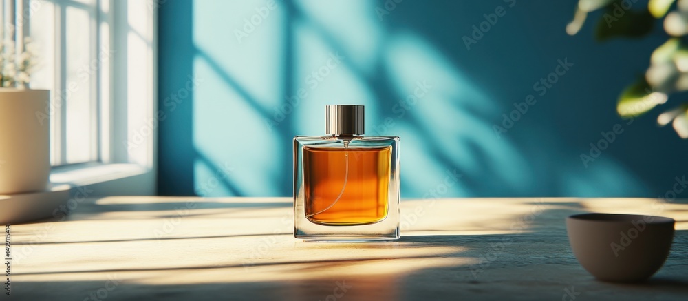 Amber Perfume Bottle in Sunlit Room Amber Perfume Bottle in Sunlit Room